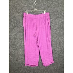 Denim & Co. Women's Petite Pants PL Naturals Linen Blend Straight Purple Resort